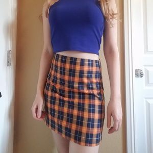 Urban Outfitters Orange & Blue Plaid Pencil Skirt